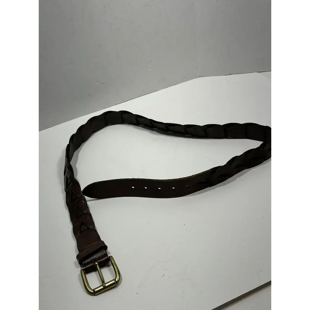Braided Leather‎ Sz 38 Brown Top Grain Leather Solid Brass Buckle Mexico Luxury